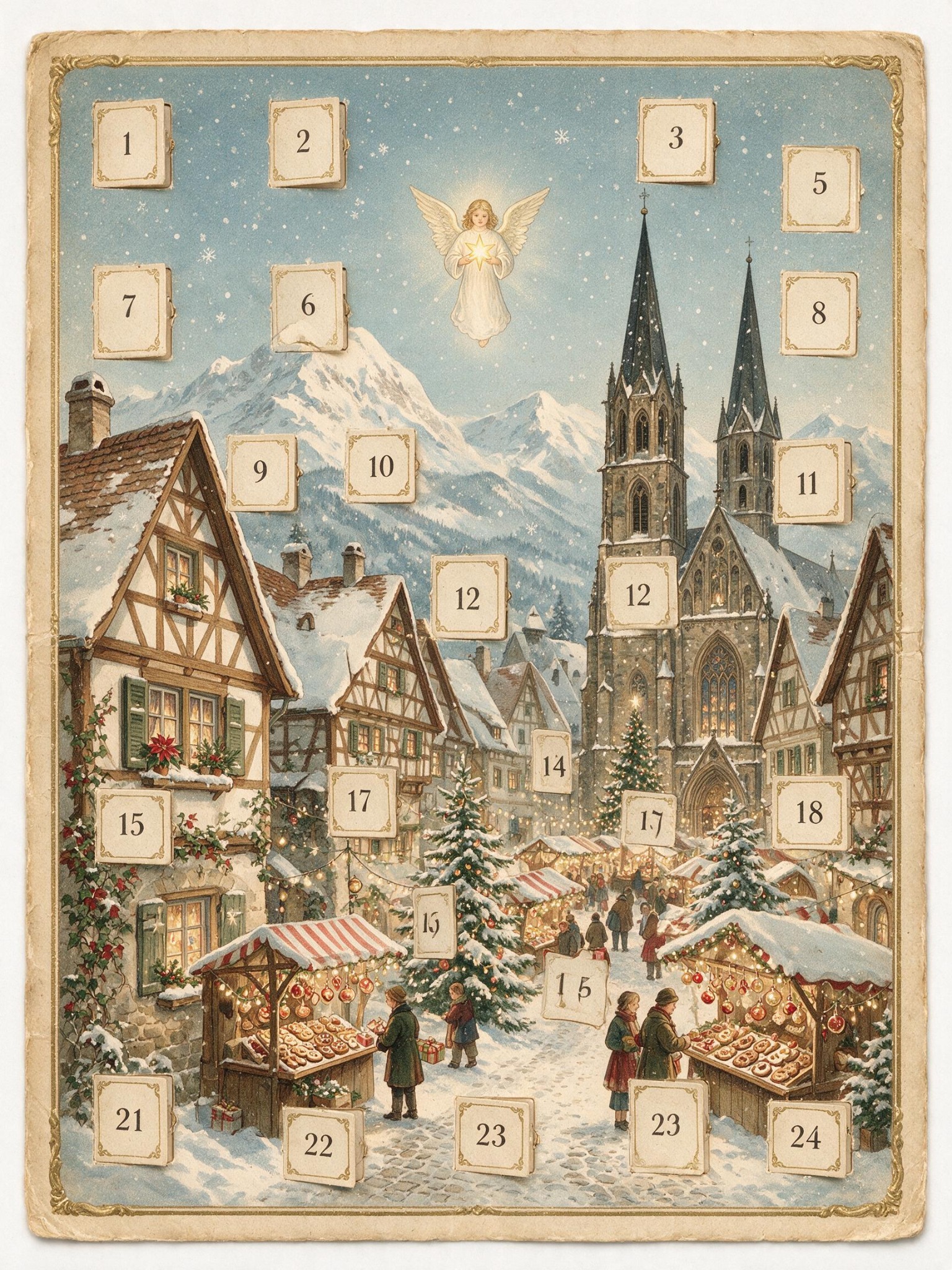 Historisch inspirierter Adventskalender mit Weihnachtsmarkt